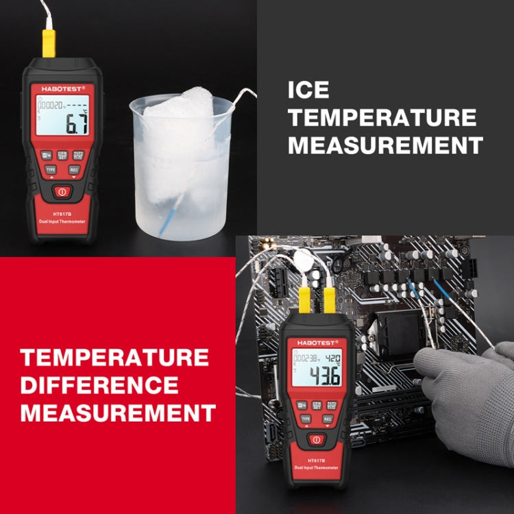 Termometro digitale HABOTEST HT617B a doppio canale con termocoppia - immagine 8