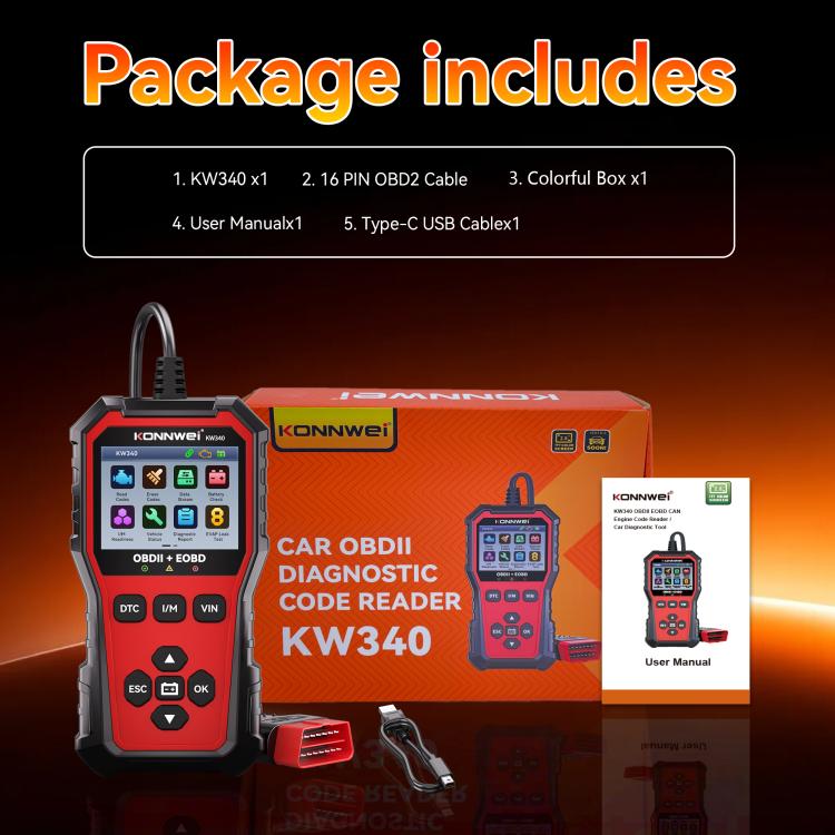 Lettore codici motore OBDII KW340 con display TFT 2,8 pollici