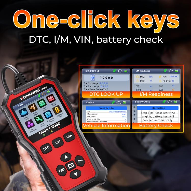 Lettore codici motore OBDII KW340 con display TFT 2,8 pollici