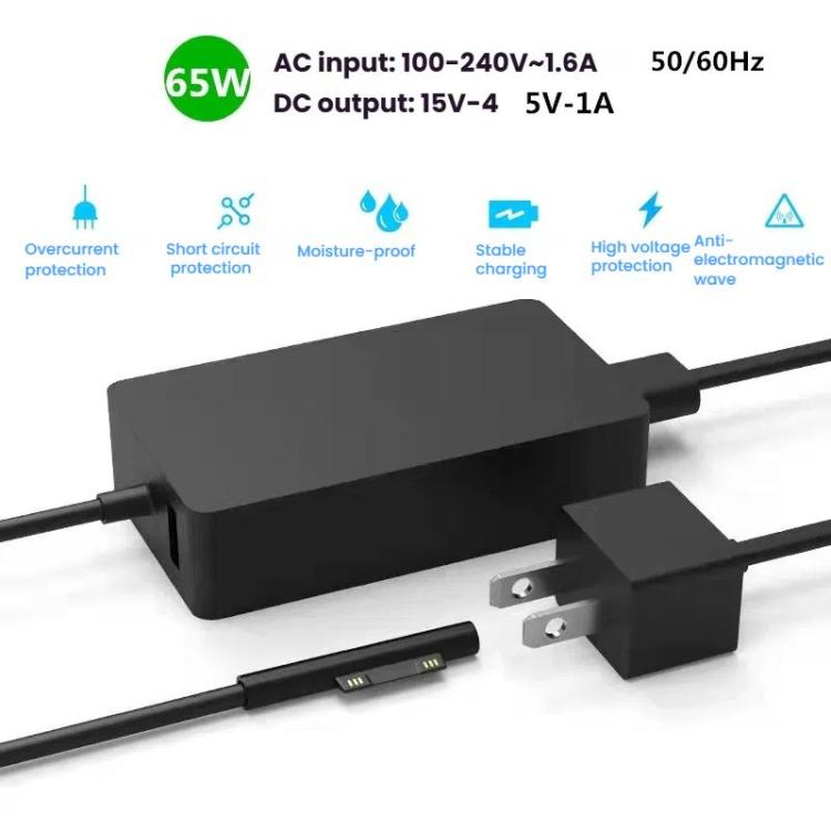 Caricabatterie 65W per Microsoft Surface con porta USB-A