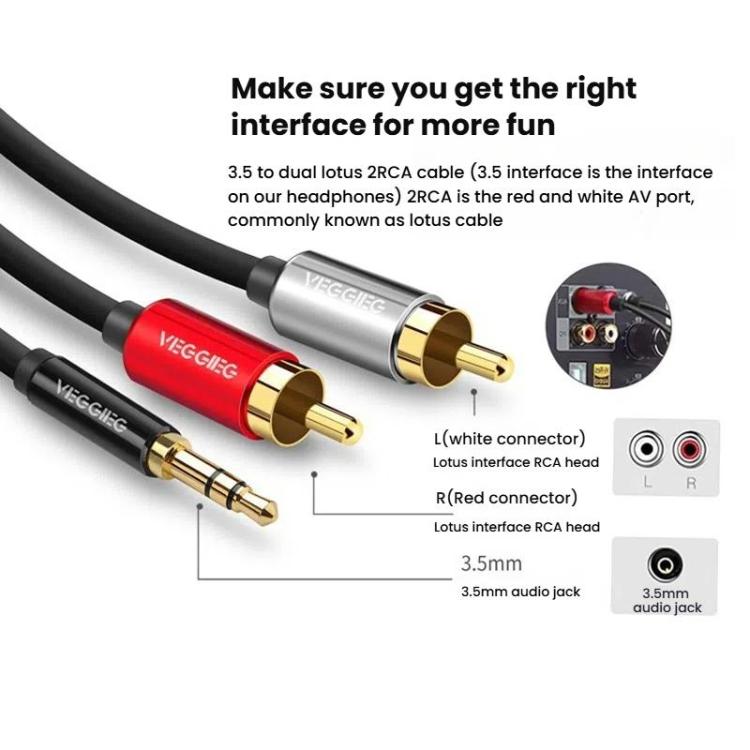 Cavo audio 3,5mm a 2 RCA con connettori placcati oro