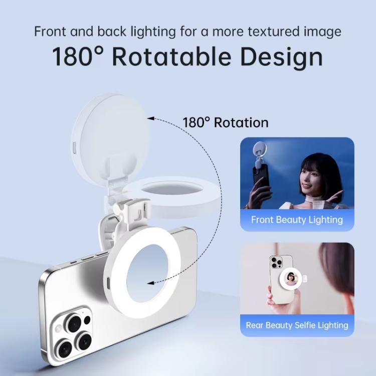 Luce selfie ricaricabile con specchio, clip e 3 temperature colore - immagine 5