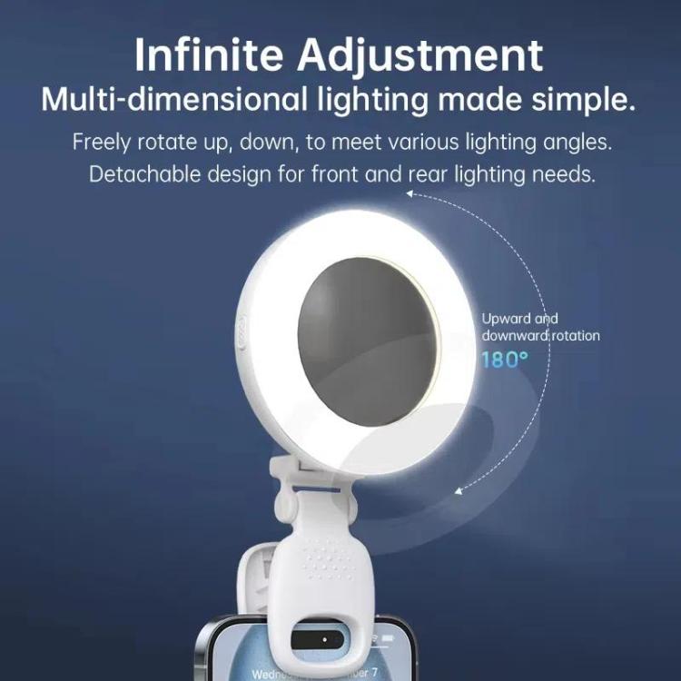 Luce selfie ricaricabile con specchio, clip e 3 temperature colore - immagine 6