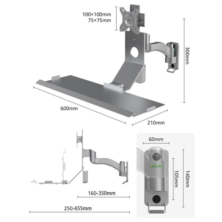 Supporto da parete per monitor 15-32" con vassoio 21x60cm