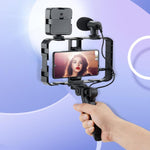 Supporto stabilizzatore smartphone AY-49B con luce LED e microfono