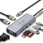 QGeeM Docking Station USB-C 9 in 1 con VGA e 2 HDMI