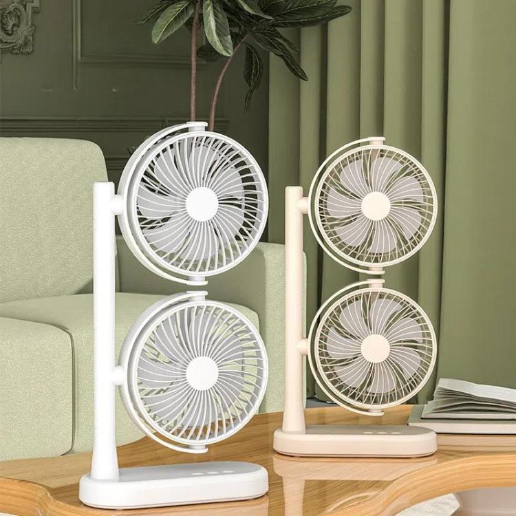 Ventilatore da scrivania a doppia testa, oscillante regolabile a 360 gradi, circolatore d'aria portatile a 3 velocità., 4000 mAh Battery, Without Battery
