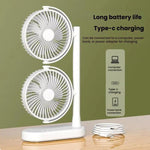 Ventilatore da scrivania a doppia testa, oscillante regolabile a 360 gradi, circolatore d'aria portatile a 3 velocità., 4000 mAh Battery, Without Battery