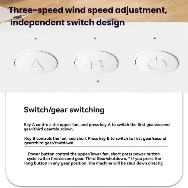 Ventilatore da scrivania a doppia testa, oscillante regolabile a 360 gradi, circolatore d'aria portatile a 3 velocità., 4000 mAh Battery, Without Battery