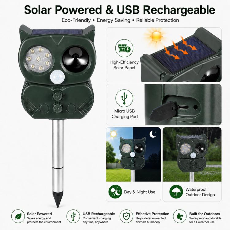 Repellente per animali a energia solare con ultrasuoni