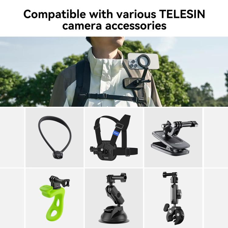 Supporto magnetico per cellulare TELESIN con adattatore a due griffe compatibile con tracolla, clip per zaino e supporto da collo., Phone Magnetic Stand