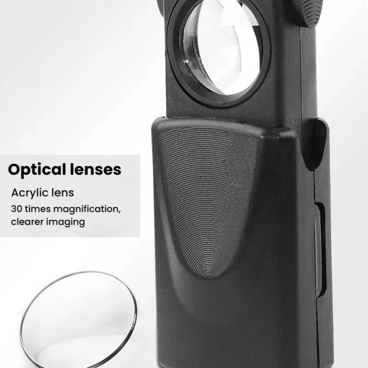 Specchio portagioie 30X con lente d'ingrandimento telescopica a cassetto e illuminazione a LED., 30X Telescopic With LED