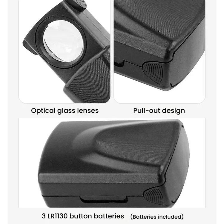 Specchio portagioie 30X con lente d'ingrandimento telescopica a cassetto e illuminazione a LED., 30X Telescopic With LED