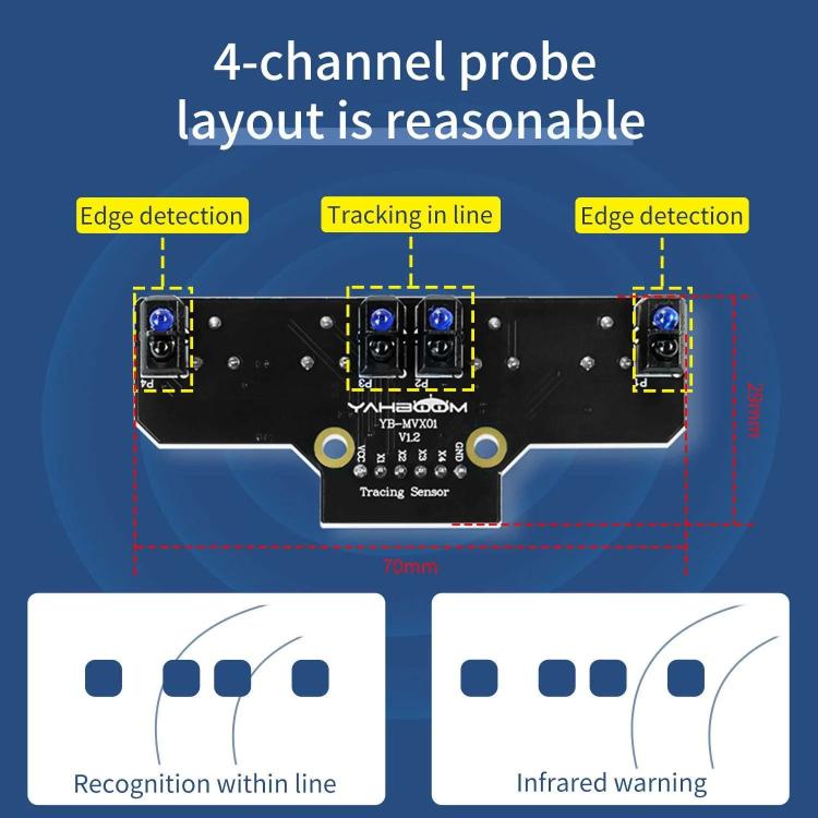 Modulo sensore di tracciamento a infrarossi a 4 canali Yahboom per robot intelligenti per auto, Module, Module+ 6Pin Cable, With 6Pin Cable+16mm Copper Column, With 6Pin Cable+23mm Copper Column, Module+DuPont Cable, With DuPont Cable+16mm Copper Colum...