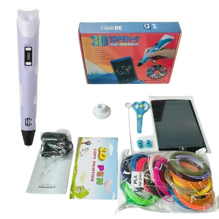 Kit di penna per stampa 3D portatile con filamento PLA in 20 colori, blocco da disegno, base, forbici, protezioni per le dita, libro d'arte e accessori., US Plug, UK Plug, EU Plug