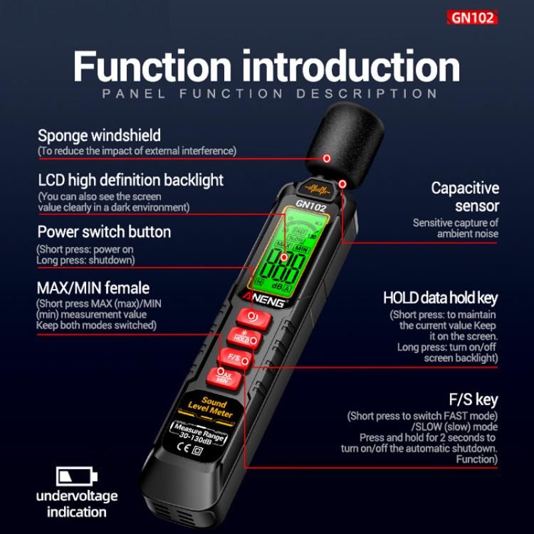 ANENG Misuratore di Decibel Livello Sonoro 30-130 dB