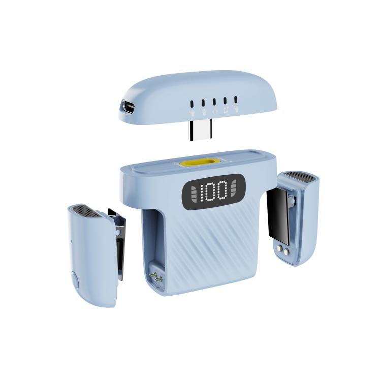 Microfono wireless a clip da colletto con cancellazione del rumore, da uno a due, con custodia di ricarica.
