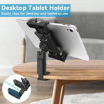 Supporto da viaggio multifunzionale per cellulare e tablet con clip girevole