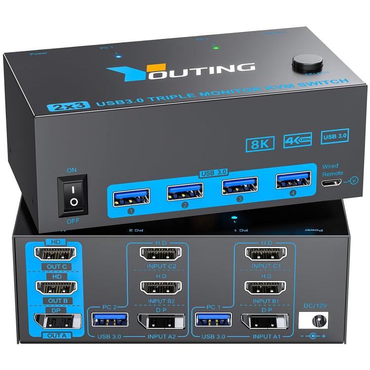 Switch KVM USB 3.0 2 In 3 Out con HDMI e DisplayPort