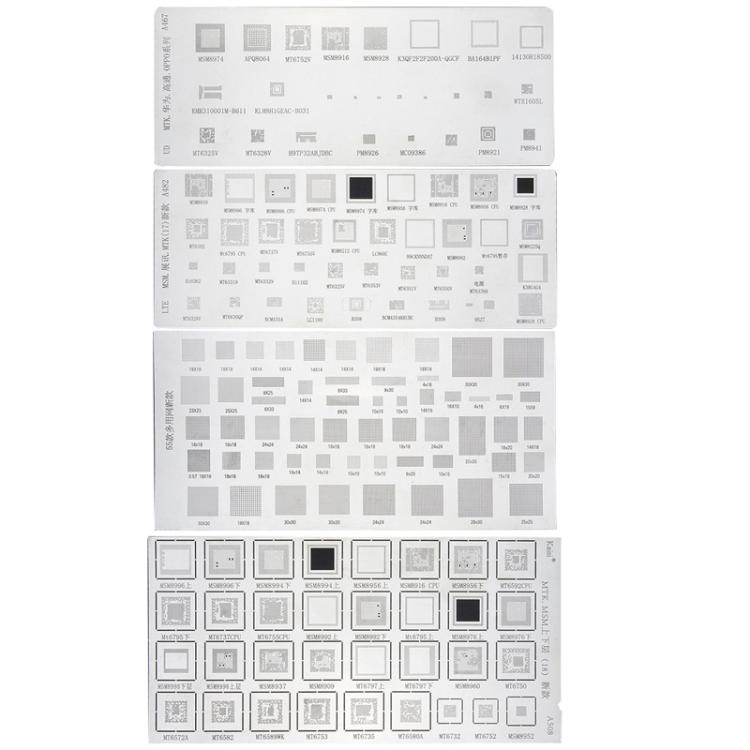 Kaisi 4 pezzi Stencil per pasta saldante Stencil universali per reballing BGA di telefoni cellulari 55 Rete in acciaio multiuso, A482+A467+A508