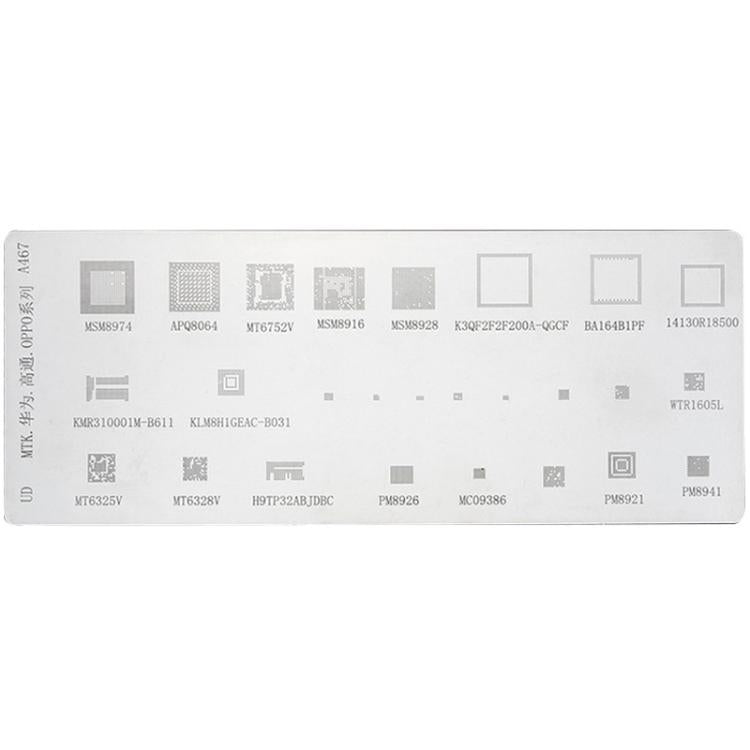 Kaisi 4 pezzi Stencil per pasta saldante Stencil universali per reballing BGA di telefoni cellulari 55 Rete in acciaio multiuso, A482+A467+A508