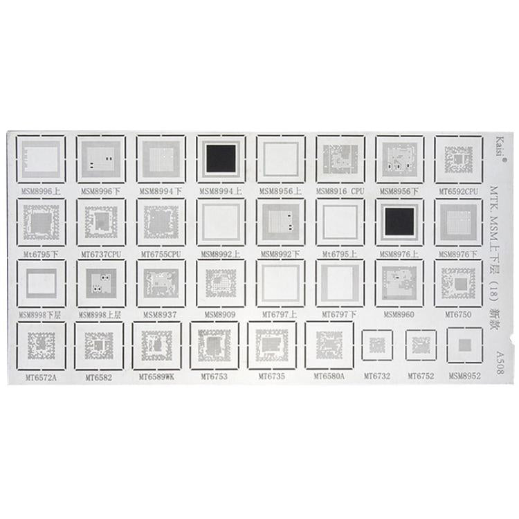 Kaisi 4 pezzi Stencil per pasta saldante Stencil universali per reballing BGA di telefoni cellulari 55 Rete in acciaio multiuso, A482+A467+A508
