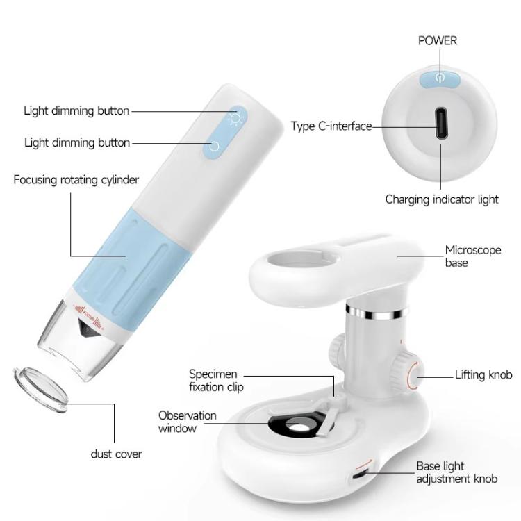 Microscopio digitale portatile WiFi 50-1000X con lente d'ingrandimento HD wireless per bambini, CM2-Z13