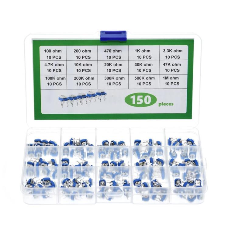 Set da 150 resistori regolabili da 6 mm, 100 Ω–1 MΩ