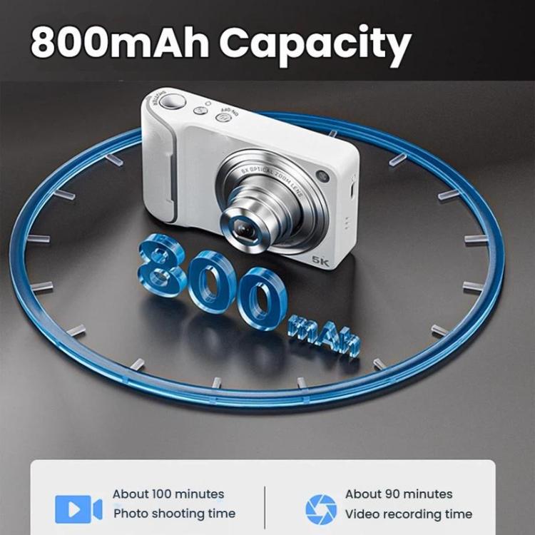 DC309X Fotocamera digitale con zoom ottico 6x, 64 MP e video 5K, schermo touch da 2,8 pollici, doppia lente anteriore/posteriore., EU Plug White, EU Plug Black, US Plug White, US Plug Black, UK Plug White, UK Plug Black