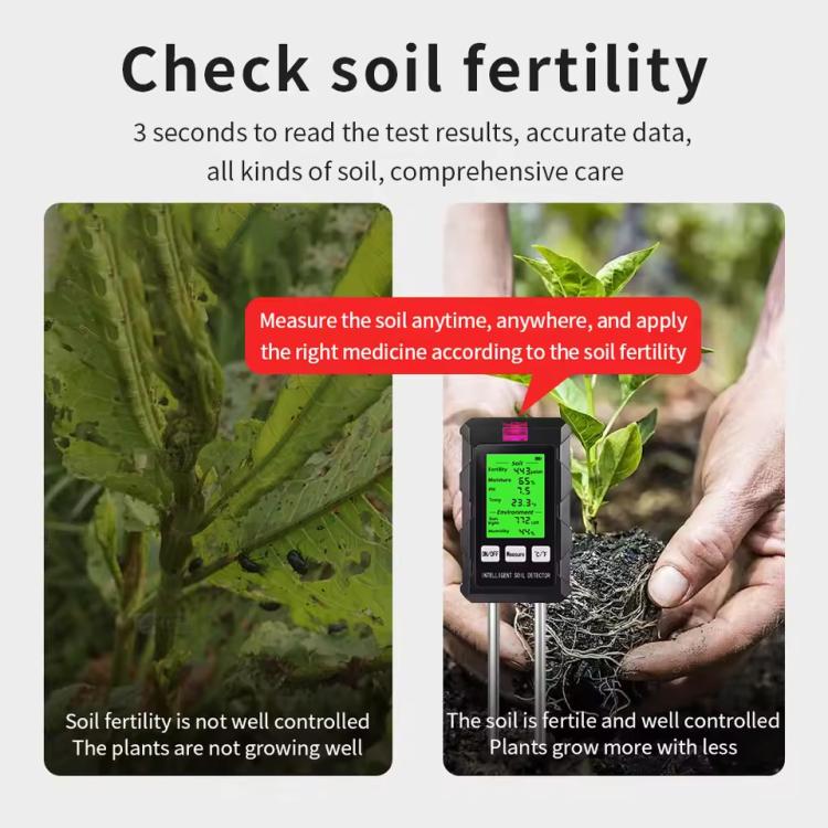Tester terreno 6 in 1 pH, fertilità, temperatura, umidità, luce