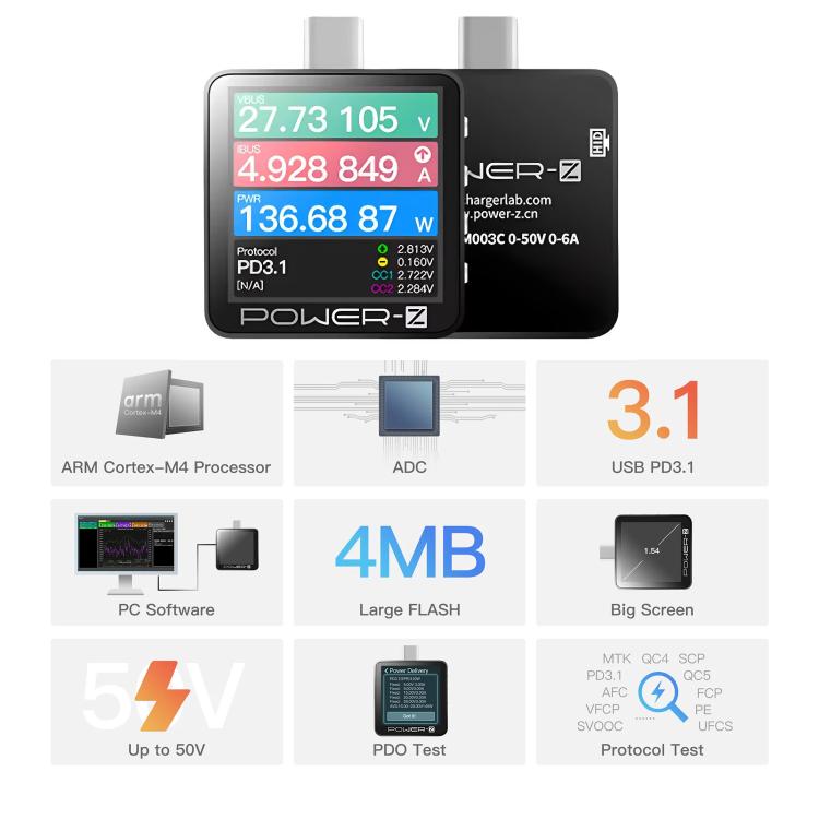 Tester USB-C POWER-Z KM003C per ricarica rapida PD 3.1 - immagine 3