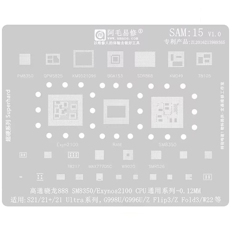 Stencil BGA AMAOE per reballing CPU Samsung Galaxy S21-S25