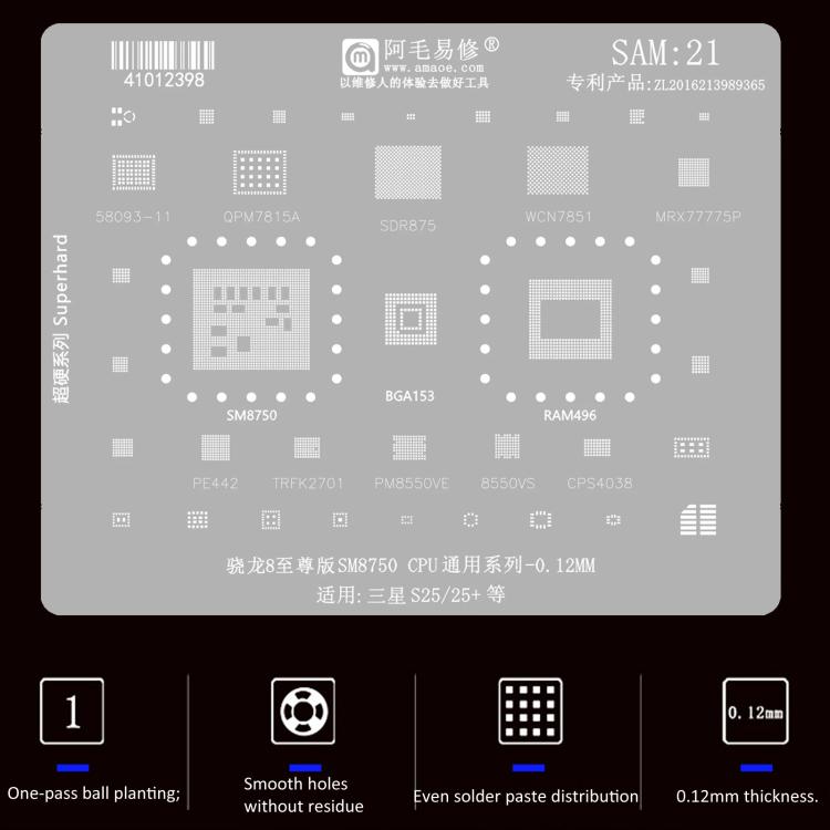Stencil BGA AMAOE per reballing CPU Samsung Galaxy S21-S25 - immagine 9