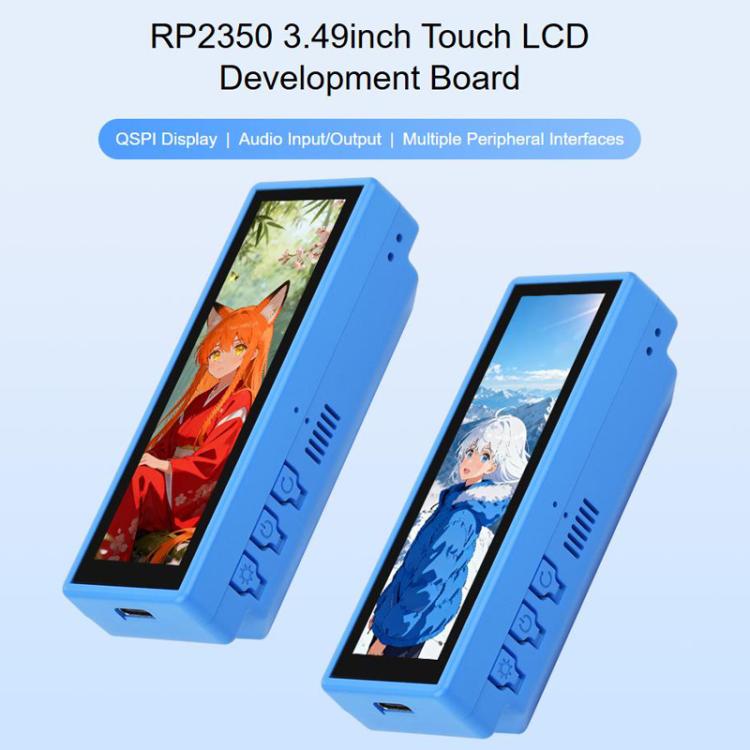 WAVESHARE Scheda di sviluppo ad alte prestazioni con display touch capacitivo da 3,49 Nch RP2350, risoluzione 172 x 640, architettura dual core., With Lithium Battery, No Lithium Battery