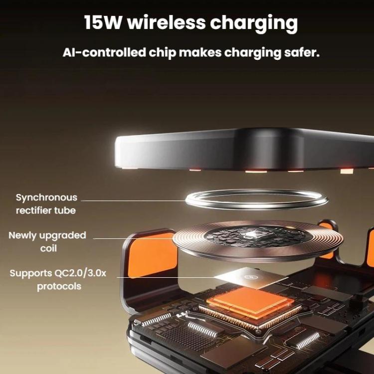 Supporto auto con caricabatterie wireless 15W e bloccaggio automa