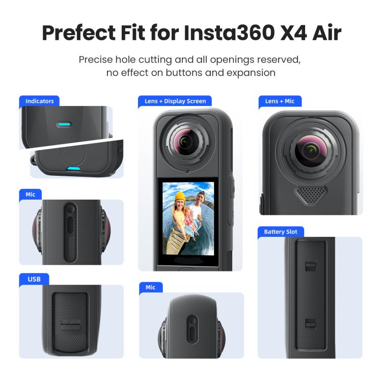 Custodia in silicone per Insta360 X4 Air con protezione obiettivo