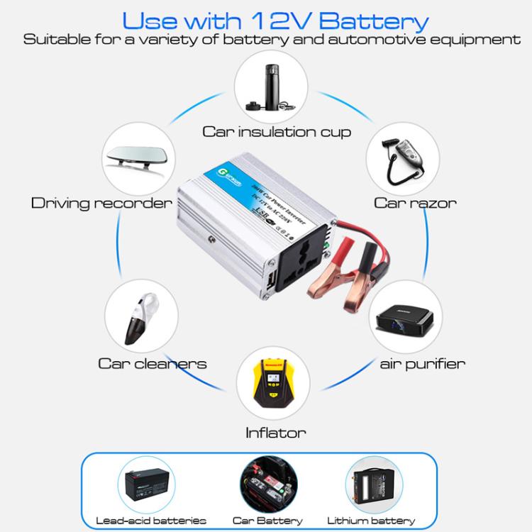 Inverter auto 150W Gurxun in lega di alluminio con morsetti
