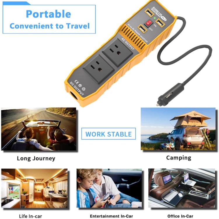 Inverter auto 12V a 220V con doppia USB e 3 porte