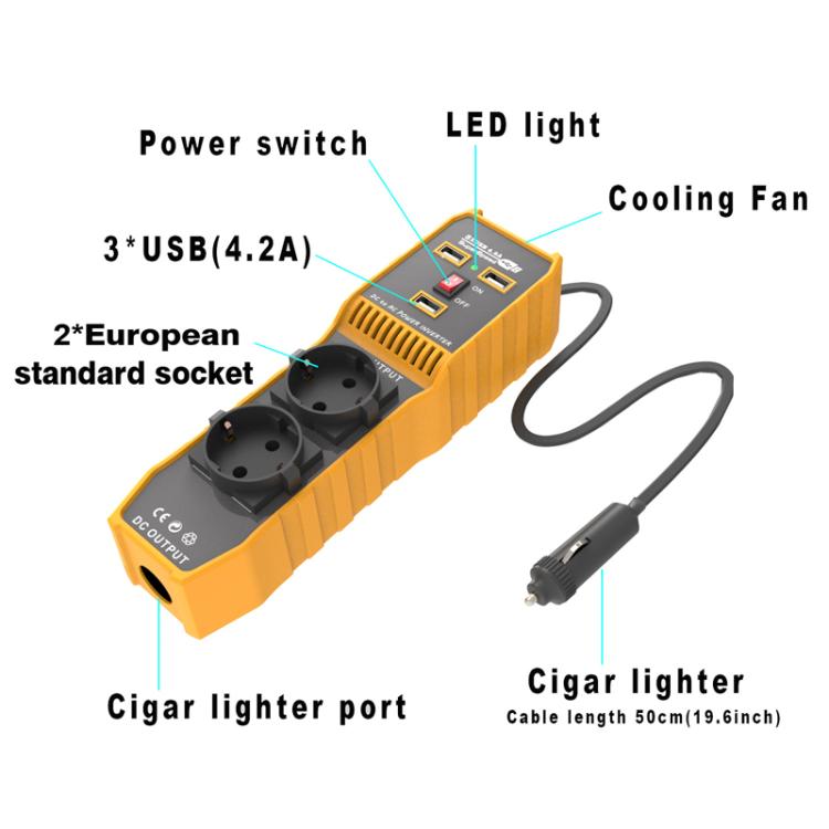 Inverter auto 12V a 220V con doppia USB e 3 porte