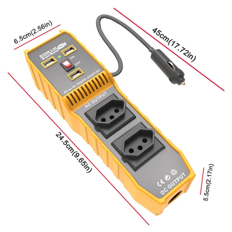 Inverter auto 12V a 220V con doppia USB e 3 porte