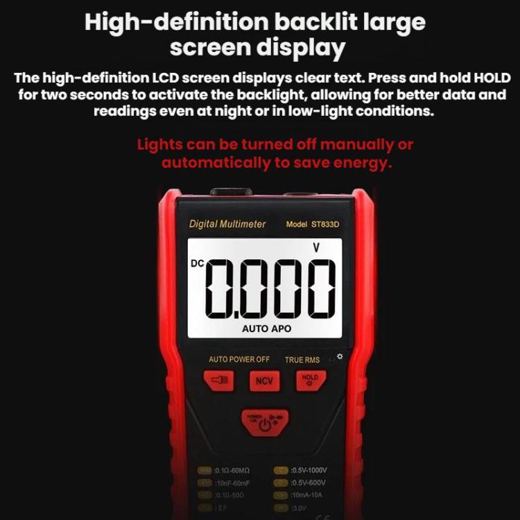 SMART SENSOR Multimetro digitale automatico portatile multifunzione ad alta precisione, ST833D