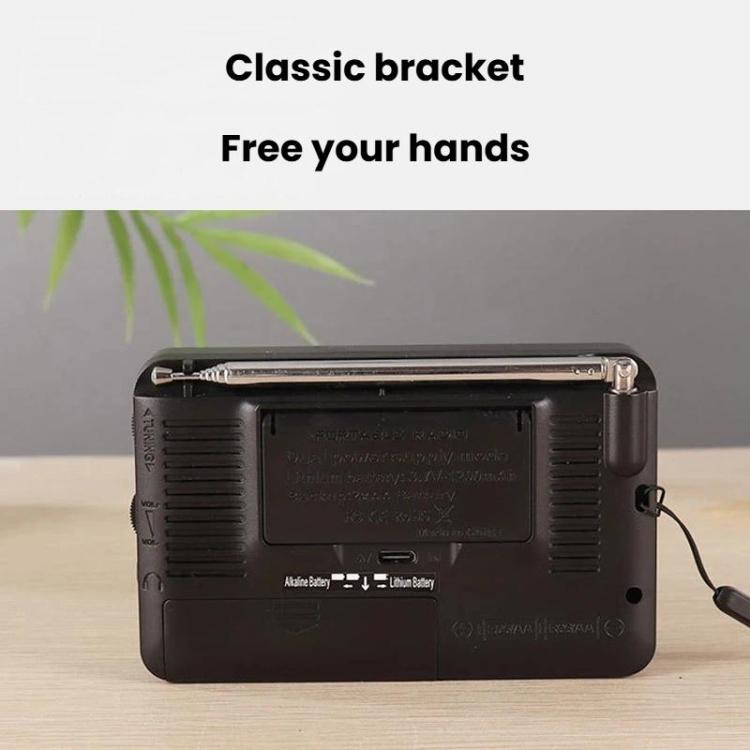 Radio portatile W-913 con puntatore, doppia alimentazione, FM/AM/SW1-7 e multibanda.