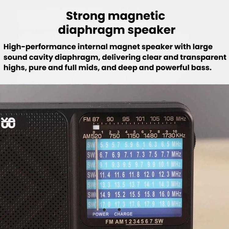 Radio portatile W-913 con puntatore, doppia alimentazione, FM/AM/SW1-7 e multibanda.