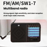 Radio portatile W-913 con puntatore, doppia alimentazione, FM/AM/SW1-7 e multibanda.