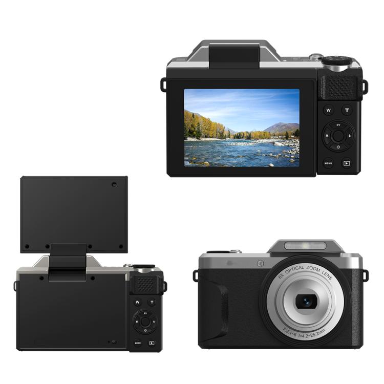 Videocamera D27 4K per vlogging, con fotocamera da 64 MP, zoom ottico 6x, schermo orientabile a 180 gradi e connettività Wi-Fi., D27 Black, D27 Brown