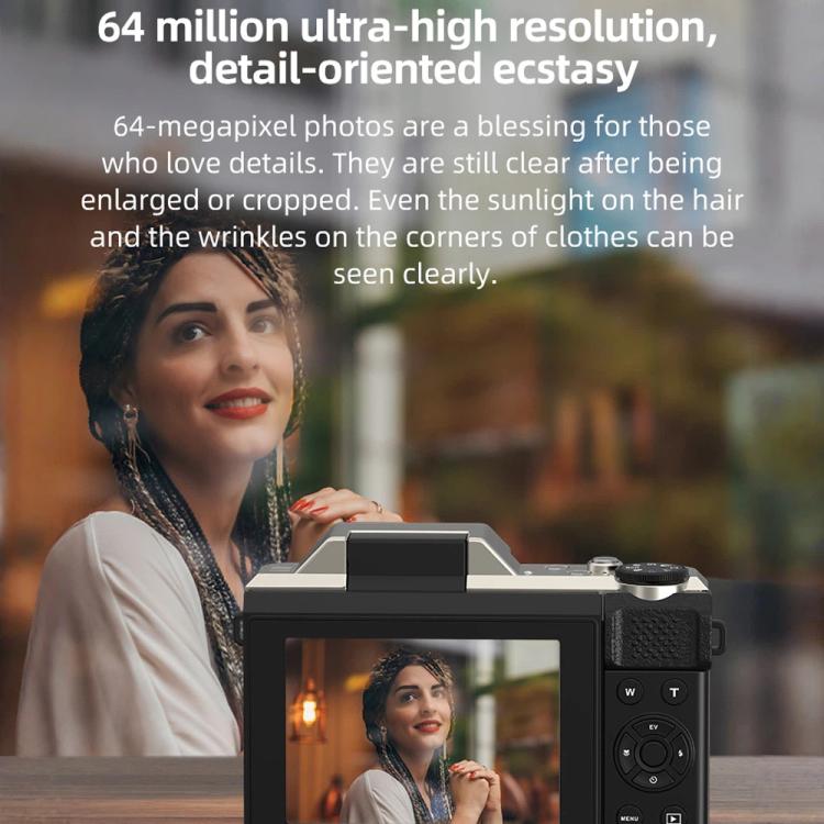 Videocamera D27 4K per vlogging, con fotocamera da 64 MP, zoom ottico 6x, schermo orientabile a 180 gradi e connettività Wi-Fi., D27 Black, D27 Brown
