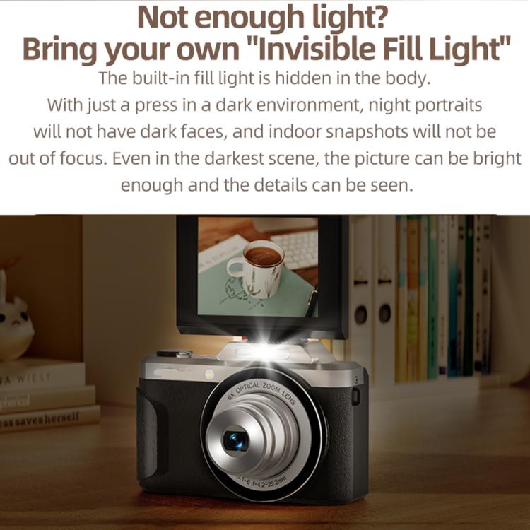 Videocamera D27 4K per vlogging, con fotocamera da 64 MP, zoom ottico 6x, schermo orientabile a 180 gradi e connettività Wi-Fi., D27 Black, D27 Brown