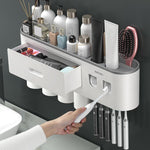 Porta spazzolino bagno con doppio dispenser e bicchiere