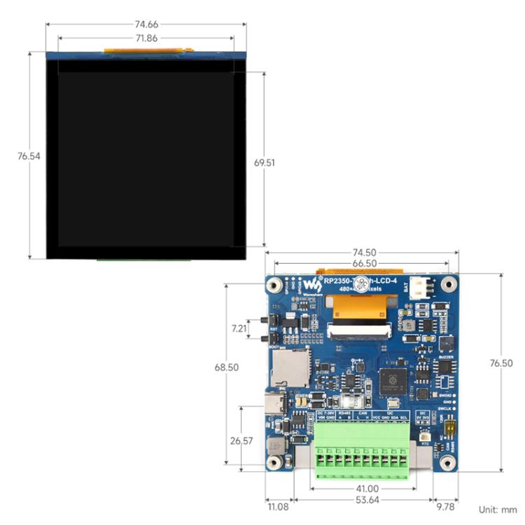 Scheda di sviluppo ad alte prestazioni WAVESHARE RP2350 con risoluzione 480 x 480., Without Touch Screen
