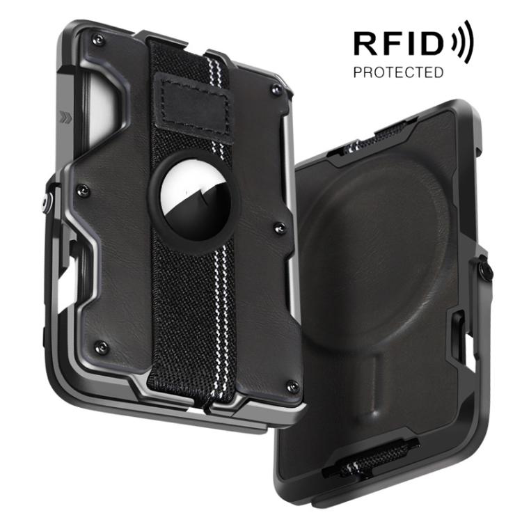 Porta carte magnetico in metallo con supporto e blocco RFID